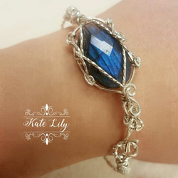 ~☆貴族宮廷 深藍拉長石 純銀手環手鐲手鈪水晶 Labradorite Silver Bracelet 第1張的照片