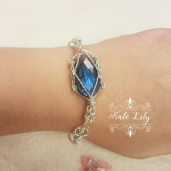 ~☆貴族宮廷 深藍拉長石 純銀手環手鐲手鈪水晶 Labradorite Silver Bracelet 第7張的照片