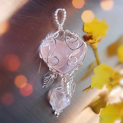 ♡愛神 愛情石 粉晶 心形 閃靈鑽 純銀 項鍊墜子吊墜水晶 Rosequartz Herkimer Necklace 第3張的照片