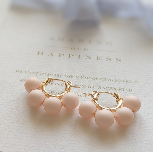 14kgf櫻桃色絲質珍珠大耳環或耳環（SV925可用） 第1張的照片