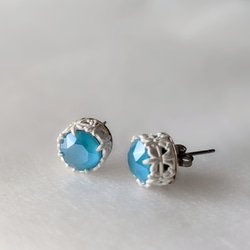 AZUR 藍色 * SWAROVSKI * 百合花鈦柱式耳環或耳環 第4張的照片