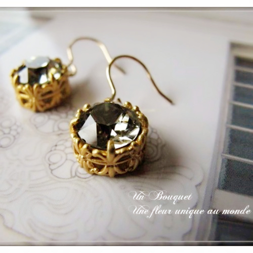 14KGF-" musique " 芸細ブラックダイヤモンドピアスorイヤリング サージカルステンレスSUS316L