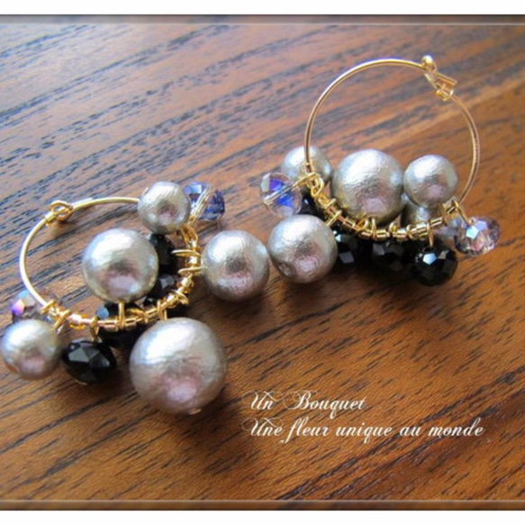 14kgf棉珍珠漸變圈形耳環或耳環（SV925可接受） 第4張的照片