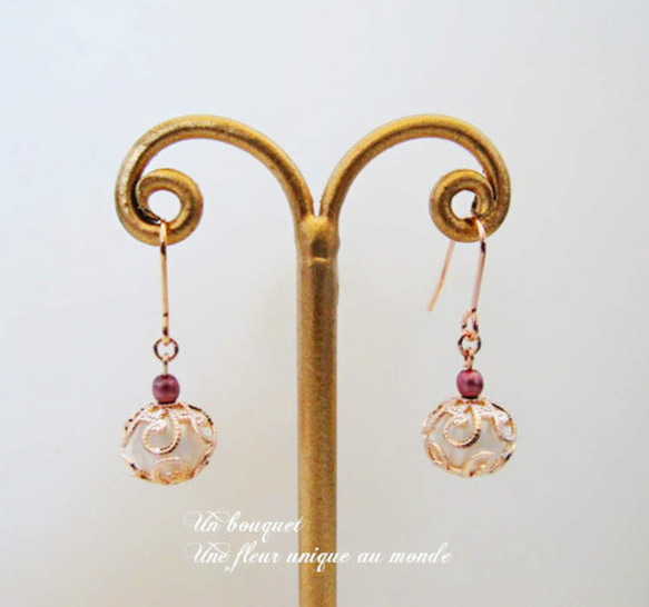 再上市） 玫瑰金框裡的珍珠・耳環or夾式耳環 第4張的照片