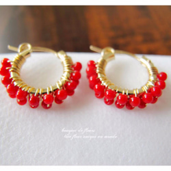 14KGF 女士護身符-紅珊瑚鉤環耳環或耳環 第2張的照片