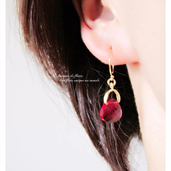 14KGF Maron de Ruby 頂級寶石紅色耳環或耳環 R 第4張的照片