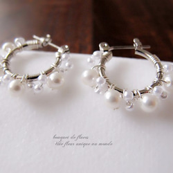珍珠白蕾絲鈦金屬鉤圈耳環 S 第2張的照片