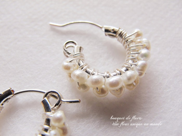 SV925 淡水珍珠雙道白雪耳環或耳環 第3張的照片