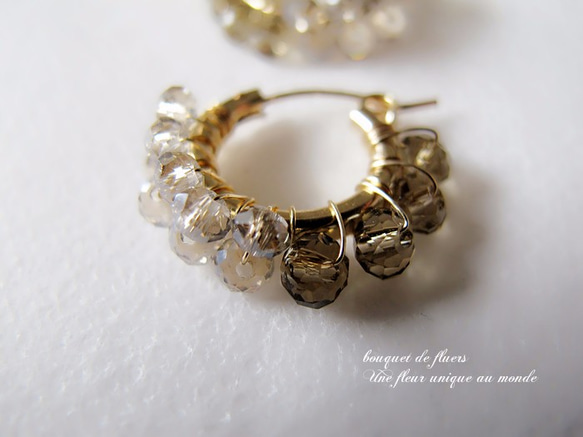 14KGF 米色漸層金色圈形耳環或耳環（SV925 可用） 第3張的照片