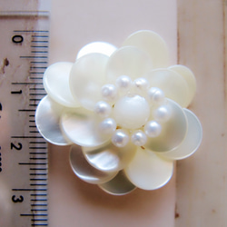 淡水珍珠及天然貝殼的白花胸針 第4張的照片