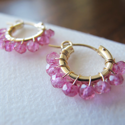 14kgf * Pink Topaz * 愛と家族の絆 *ピンクトパーズ微笑みフープピアスorイヤリング 1枚目の画像