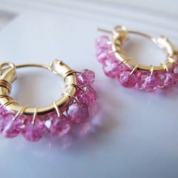 14kgf * Pink Topaz * 愛と家族の絆 *ピンクトパーズ微笑みフープピアスorイヤリング 2枚目の画像