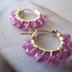 14kgf * Pink Topaz * 愛と家族の絆 *ピンクトパーズ微笑みフープピアスorイヤリング 3枚目の画像