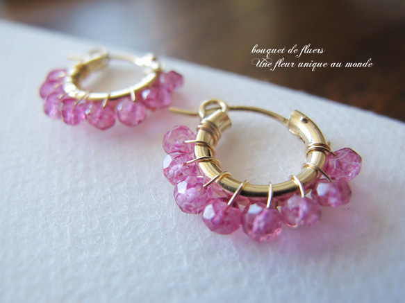 14kgf * Pink Topaz * 愛と家族の絆 *ピンクトパーズ微笑みフープピアスorイヤリング 5枚目の画像