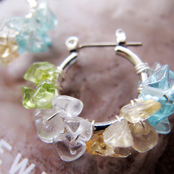 四色colorful☆被水晶色包覆  鈦環插式或夾式耳環 第1張的照片