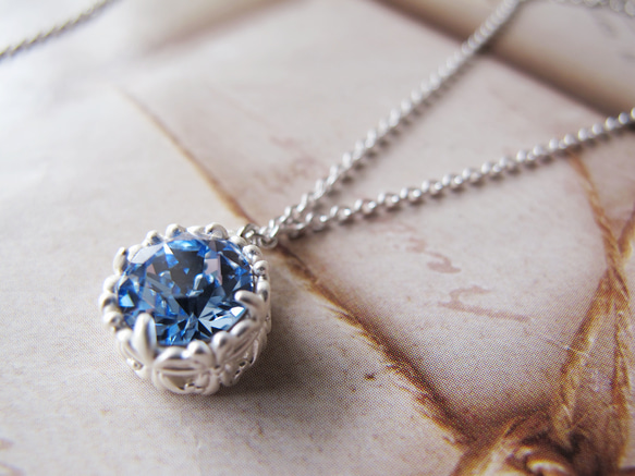 SV925 blue *ozora大空に羽ばたいて*シルバーネックレス アクアマリンサファイアブルー 2枚目の画像