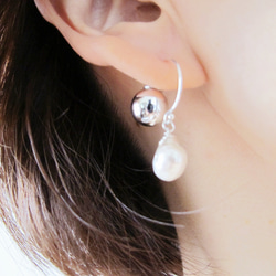 SV925 淡水珍珠的銀針耳環 第4張的照片