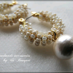 【可選尺寸】棉質珍珠白漸變圈形耳環或耳環（14kgf.SV925） 第1張的照片