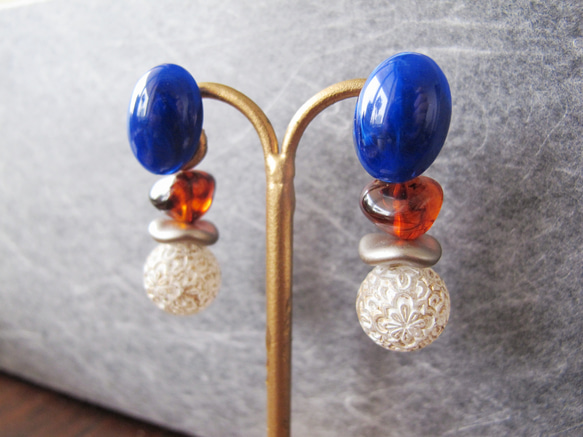 法國大理石藍* NOBLE *藍色耳釘或耳環 第3張的照片