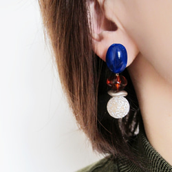 法國大理石藍* NOBLE *藍色耳釘或耳環 第4張的照片