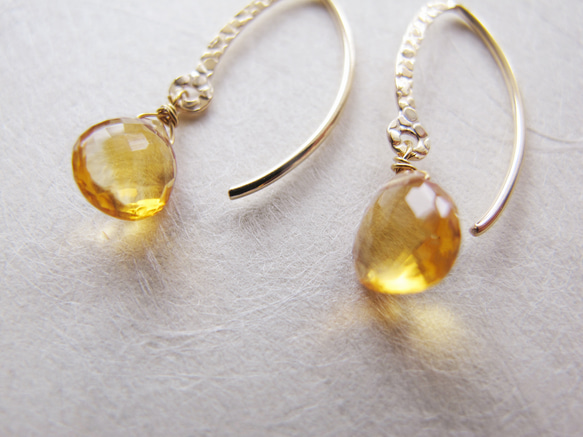 稀有/頂級“白蘭地黃水晶”十一月生日石/14KGF 豪華碧歐蕾特切割耳環或耳環 第4張的照片