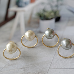 cotton pearl（grey/champagne）gold ring pierce or earring 1枚目の画像