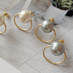 cotton pearl（grey/champagne）gold ring pierce or earring 2枚目の画像