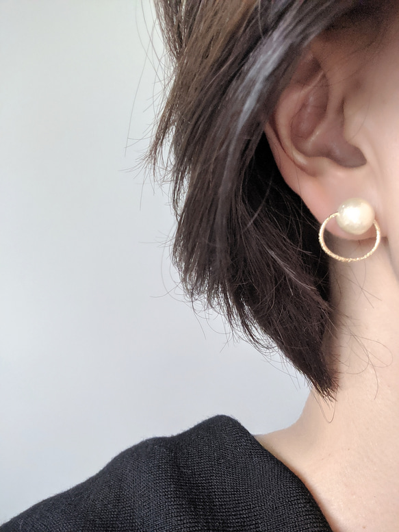 cotton pearl（grey/champagne）gold ring pierce or earring 4枚目の画像