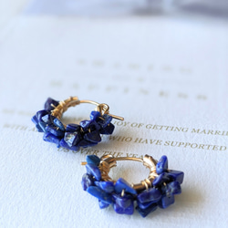 14kgf ** Lapis Lazuli ** ラピスラズリ9月誕生石 フープピアス（SV925可） 2枚目の画像