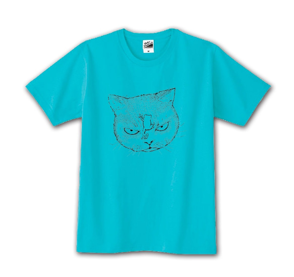 残り１点　スリムTシャツ　「カエルネコ」　アクア(M) 2枚目の画像