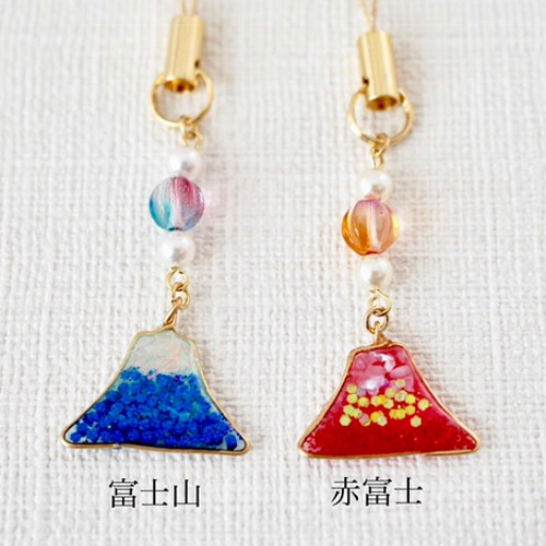 キラキラ富士山と赤富士のストラップ 携帯ストラップ maypuru