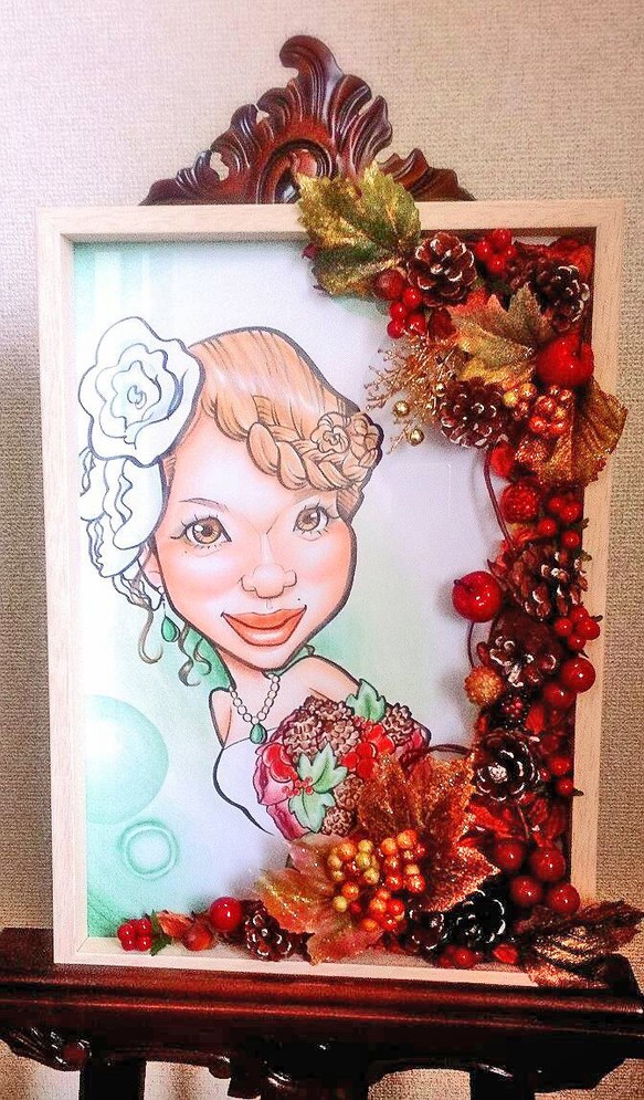 ウェルカムボード(似顔絵+A3額縁+ﾌﾗﾜｰﾃﾞｺ+ﾗｯﾋﾟﾝｸﾞ) ウェルカムボード