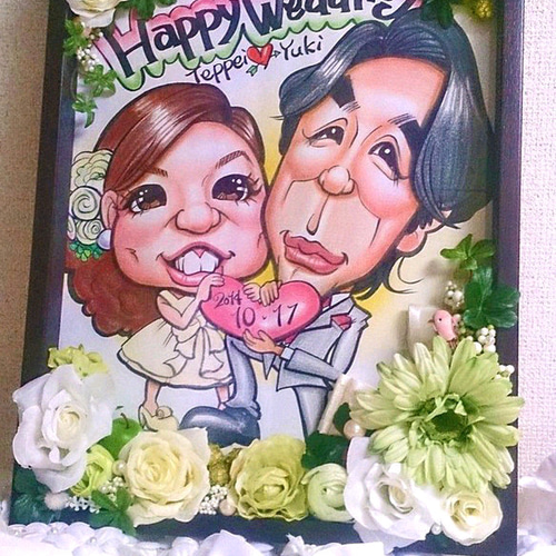 ウェルカムボード(似顔絵+A3額縁+ﾌﾗﾜｰﾃﾞｺ+ﾗｯﾋﾟﾝｸﾞ) ウェルカムボード