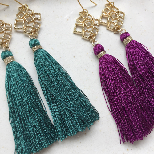 こっくり秋色✴︎シルクタッセルのオリエンタル風ピアス/イヤリング  