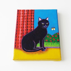 a様お取り置き　油絵　原画「好奇心」Ｆ0サイズ　額付き　黒猫　ネコ 2枚目の画像