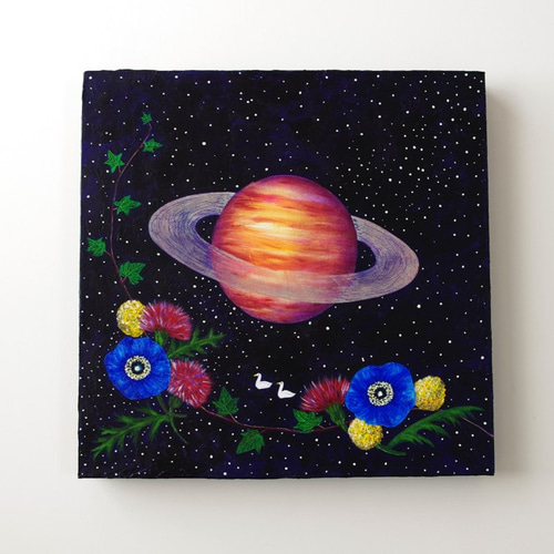 油絵 アートキャンバス「Night Flower」宇宙 土星 絵画 ヒサキ 油絵 アートキャンバス「Night Flower」宇宙 土星 絵画 ヒサキ
