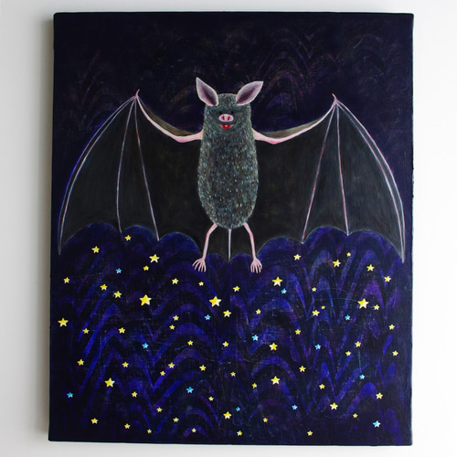 蝙蝠 コウモリ 白 蚕 創作 珍獣 動物 原画 アート 絵画 画家