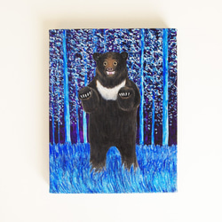 油絵　原画「けものみち1」Ｆ0サイズ　ツキノワグマ　熊　クマ 1枚目の画像