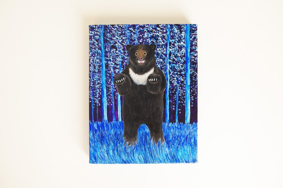 油絵　原画「けものみち1」Ｆ0サイズ　ツキノワグマ　熊　クマ 1枚目の画像