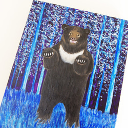油絵　原画「けものみち1」Ｆ0サイズ　ツキノワグマ　熊　クマ 2枚目の画像