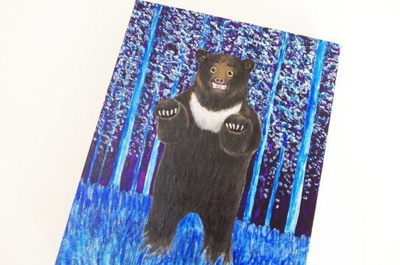 油絵　原画「けものみち1」Ｆ0サイズ　ツキノワグマ　熊　クマ 2枚目の画像