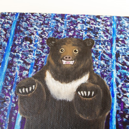 油絵 原画「けものみち1」Ｆ0サイズ ツキノワグマ 熊 クマ 絵画 ヒサキ