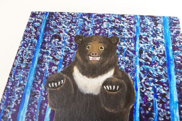 油絵　原画「けものみち1」Ｆ0サイズ　ツキノワグマ　熊　クマ 3枚目の画像