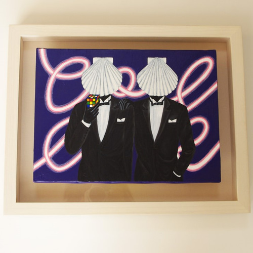 油絵 原画「COOL GAYS」F4サイズ 貝 シェル ホタテ 絵画 ヒサキ