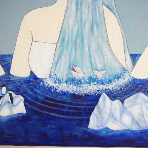 油絵 原画「北極の女王」F8サイズ シロクマ 氷山 海 絵画 ヒサキ