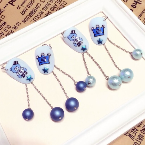 コットンパール × チェーン ピアス BIGBANG V.I Ver.➁ ネイルチップ