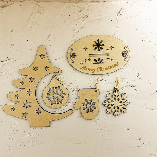 木製のミニクリスマスツリー雪の結晶3点セット♪ クリスマスツリー