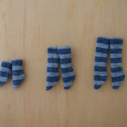 オビツ11 ブルー杢×グレー杢 太ボーダー ソックス 2足セット ドール用 ミニチュア 靴下 2枚目の画像