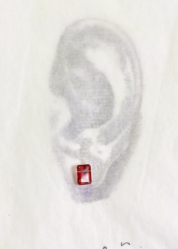 宝石質AAAレクタングルピンクトパーズ　パールキャッチピアス　１４kgf 4枚目の画像