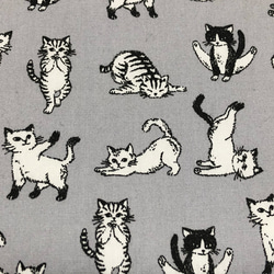 yogaネコ・ねこ・cat・猫の綿ブロード&ミニバスケット★クラッチバッグみたいな横長フラップポーチL・ストーン 10枚目の画像